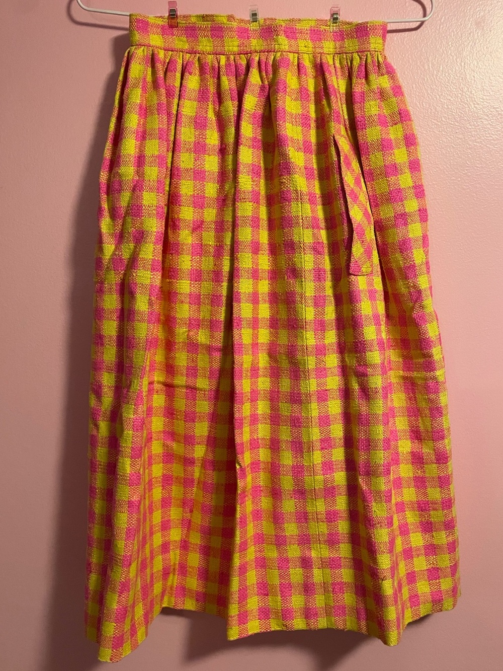 Yellow & Pink Vintage 1970’s Gingham Midi Skirt